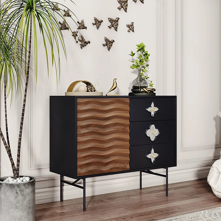 Modern Solid Wood Cabinet with Artistic Stainless Accents - Unique Multi-Layer Design fmsjj-4214