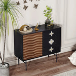 Modern Solid Wood Cabinet with Artistic Stainless Accents - Unique Multi-Layer Design fmsjj-4214