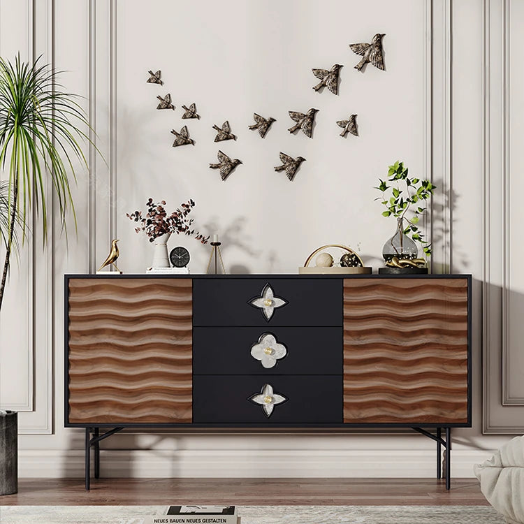 Modern Solid Wood Cabinet with Artistic Stainless Accents - Unique Multi-Layer Design fmsjj-4214