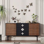 Modern Solid Wood Cabinet with Artistic Stainless Accents - Unique Multi-Layer Design fmsjj-4214