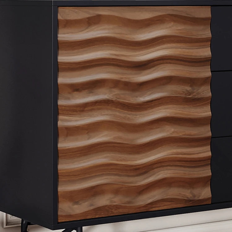 Modern Solid Wood Cabinet with Artistic Stainless Accents - Unique Multi-Layer Design fmsjj-4214