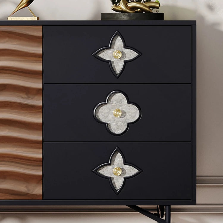 Modern Solid Wood Cabinet with Artistic Stainless Accents - Unique Multi-Layer Design fmsjj-4214