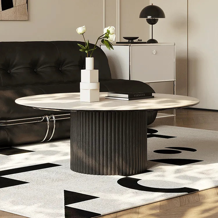 Modern Sintered Stone Coffee Table with Glass and Ash Wood Details fmus-4088