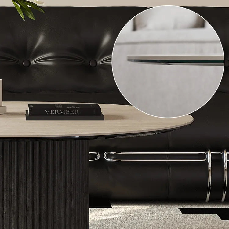 Modern Sintered Stone Coffee Table with Glass and Ash Wood Details fmus-4088