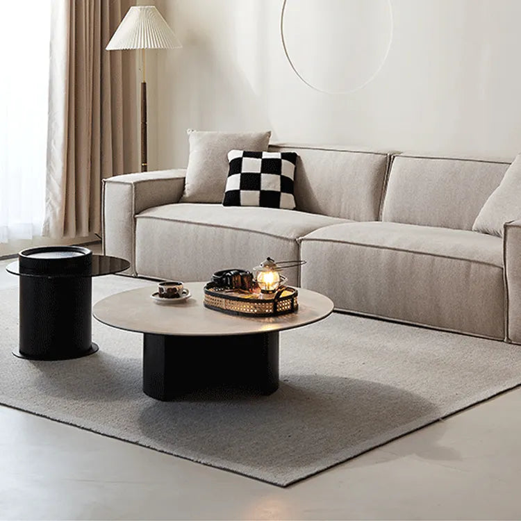 Modern Sintered Stone Coffee Table with Glass and Ash Wood Details fmus-4088