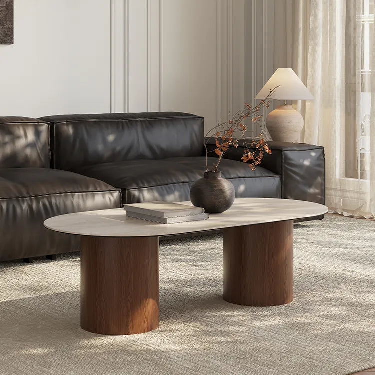 Modern Sintered Stone Coffee Table with Glass and Multi-layer Design for Stylish Living Rooms fmus-4094
