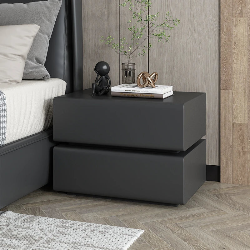 Stylish Pine Nightstand with PU Leather Finish - Modern Two-Drawer Storage Solution for Bedroom Decor fmxjs-5342