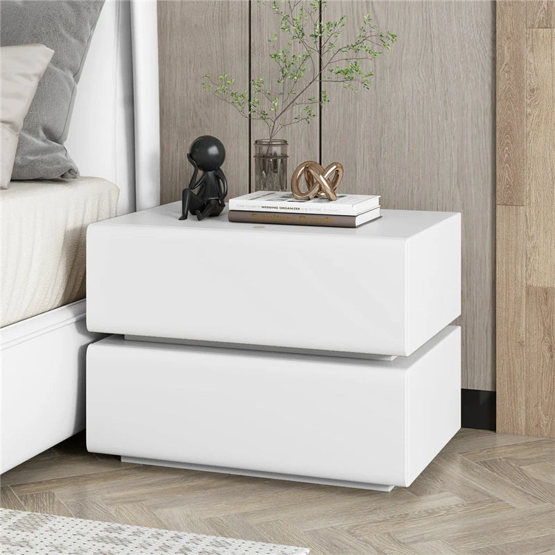 Stylish Pine Nightstand with PU Leather Finish - Modern Two-Drawer Storage Solution for Bedroom Decor fmxjs-5342