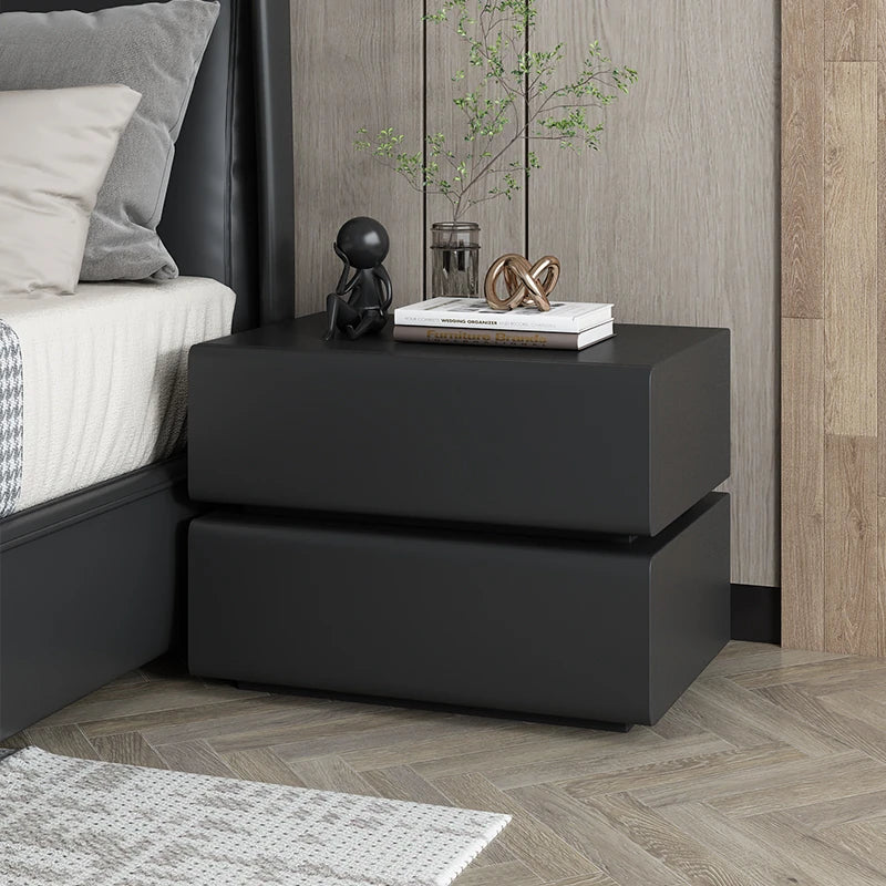 Stylish Pine Nightstand with PU Leather Finish - Modern Two-Drawer Storage Solution for Bedroom Decor fmxjs-5342