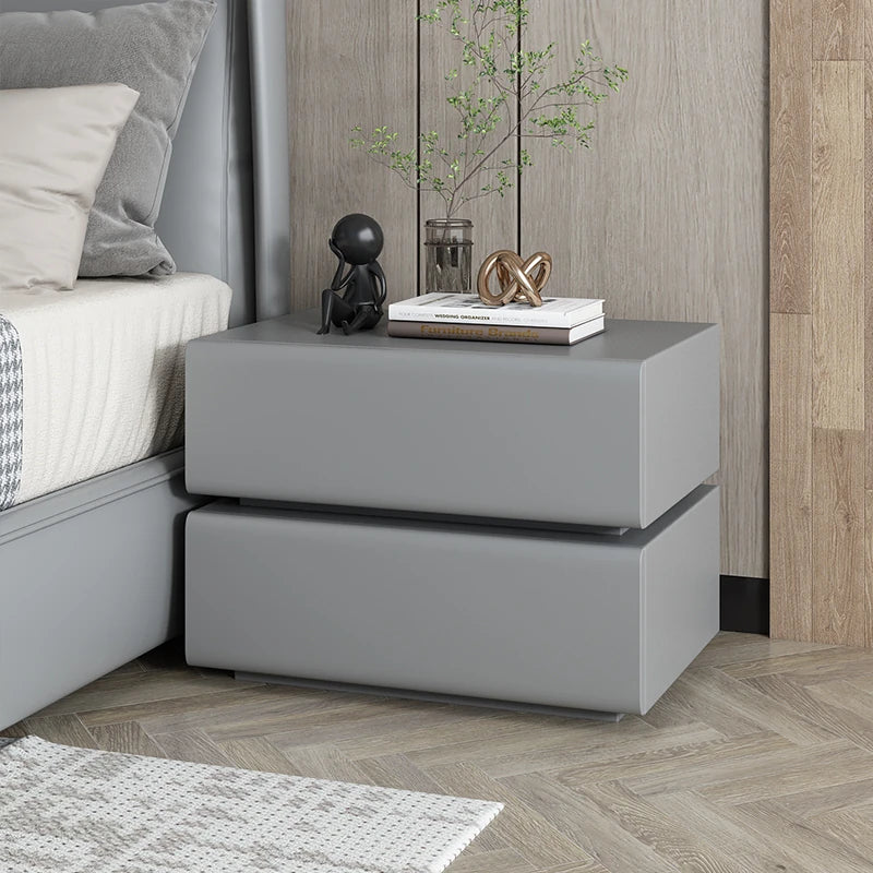 Stylish Pine Nightstand with PU Leather Finish - Modern Two-Drawer Storage Solution for Bedroom Decor fmxjs-5342