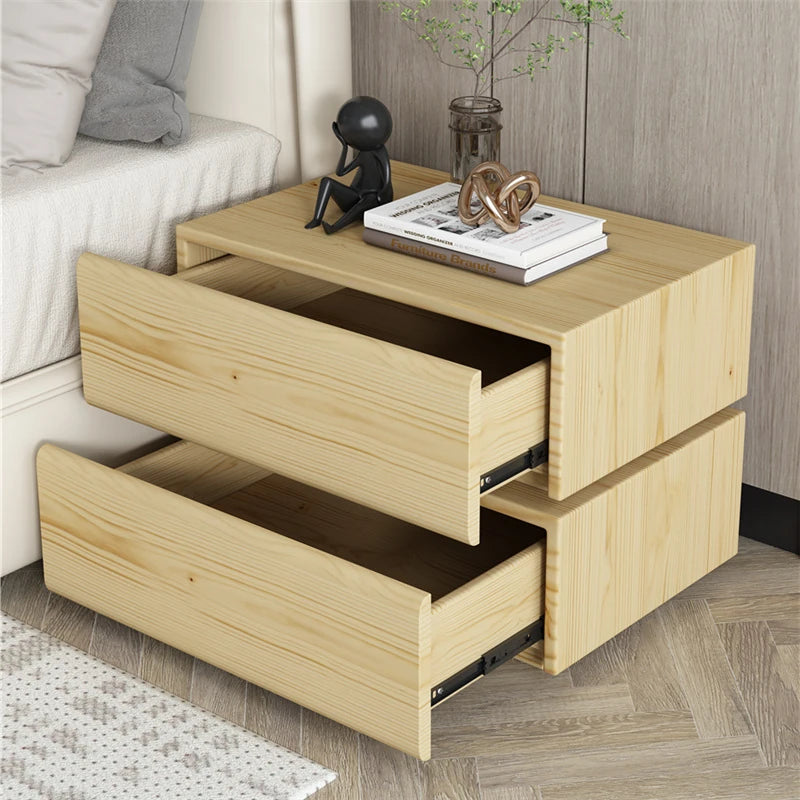 Stylish Pine Nightstand with PU Leather Finish - Modern Two-Drawer Storage Solution for Bedroom Decor fmxjs-5342
