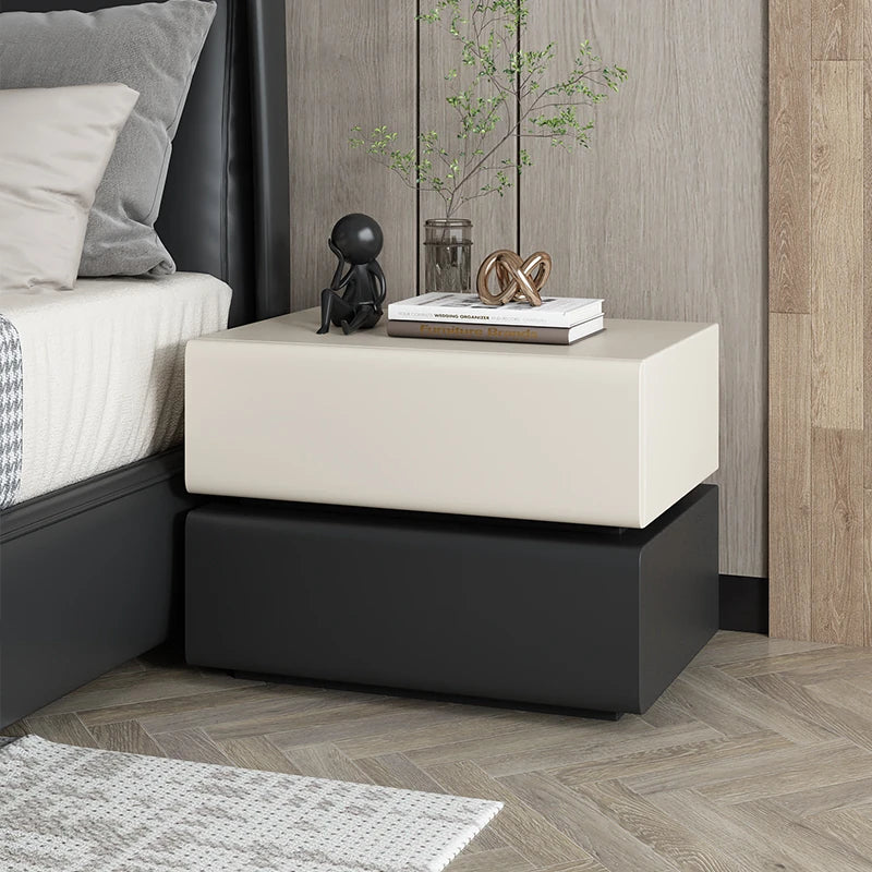 Stylish Pine Nightstand with PU Leather Finish - Modern Two-Drawer Storage Solution for Bedroom Decor fmxjs-5342