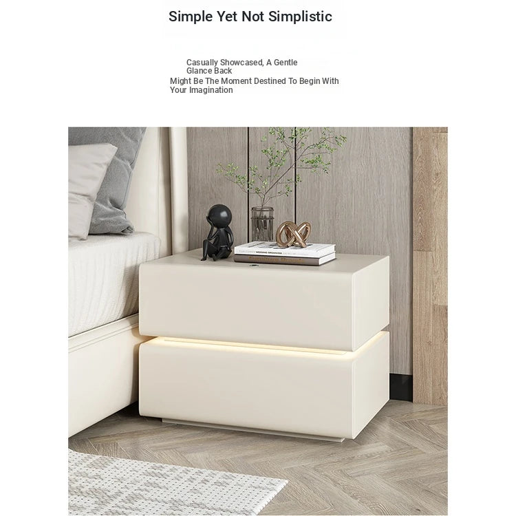 Stylish Pine Nightstand with PU Leather Finish - Modern Two-Drawer Storage Solution for Bedroom Decor fmxjs-5342