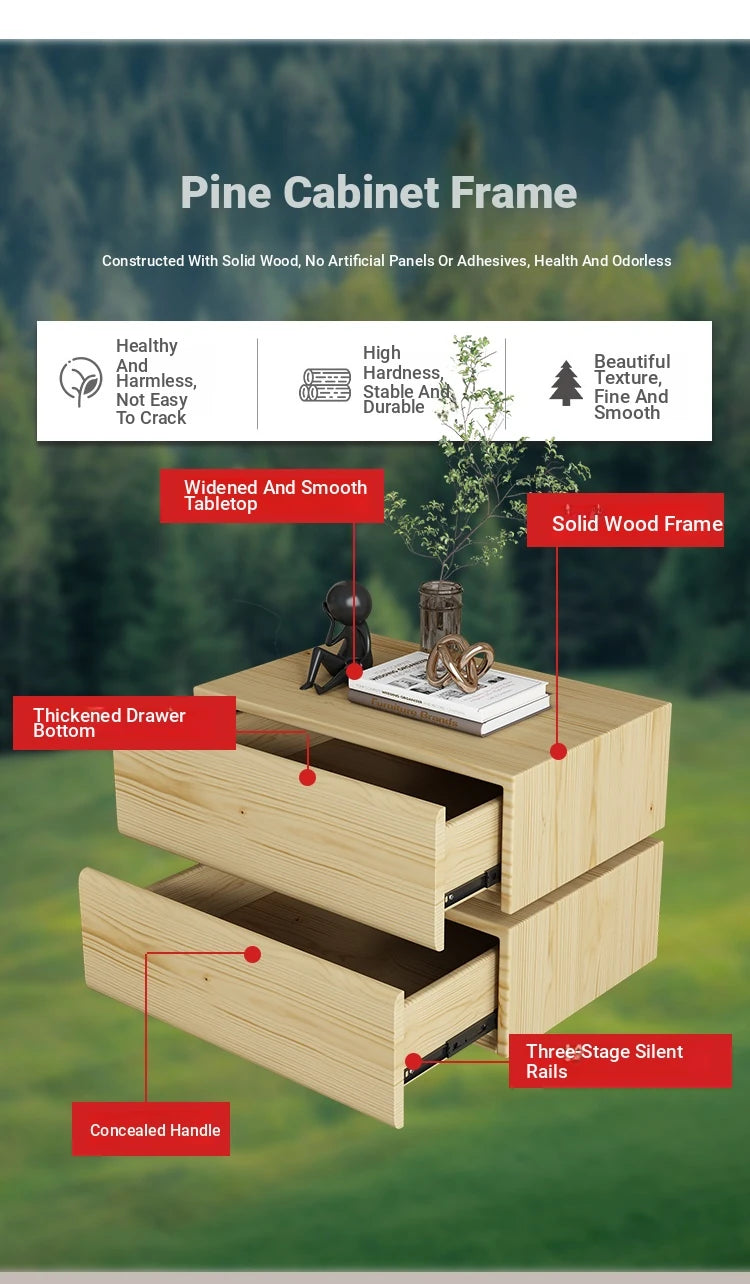 Stylish Pine Nightstand with PU Leather Finish - Modern Two-Drawer Storage Solution for Bedroom Decor fmxjs-5342