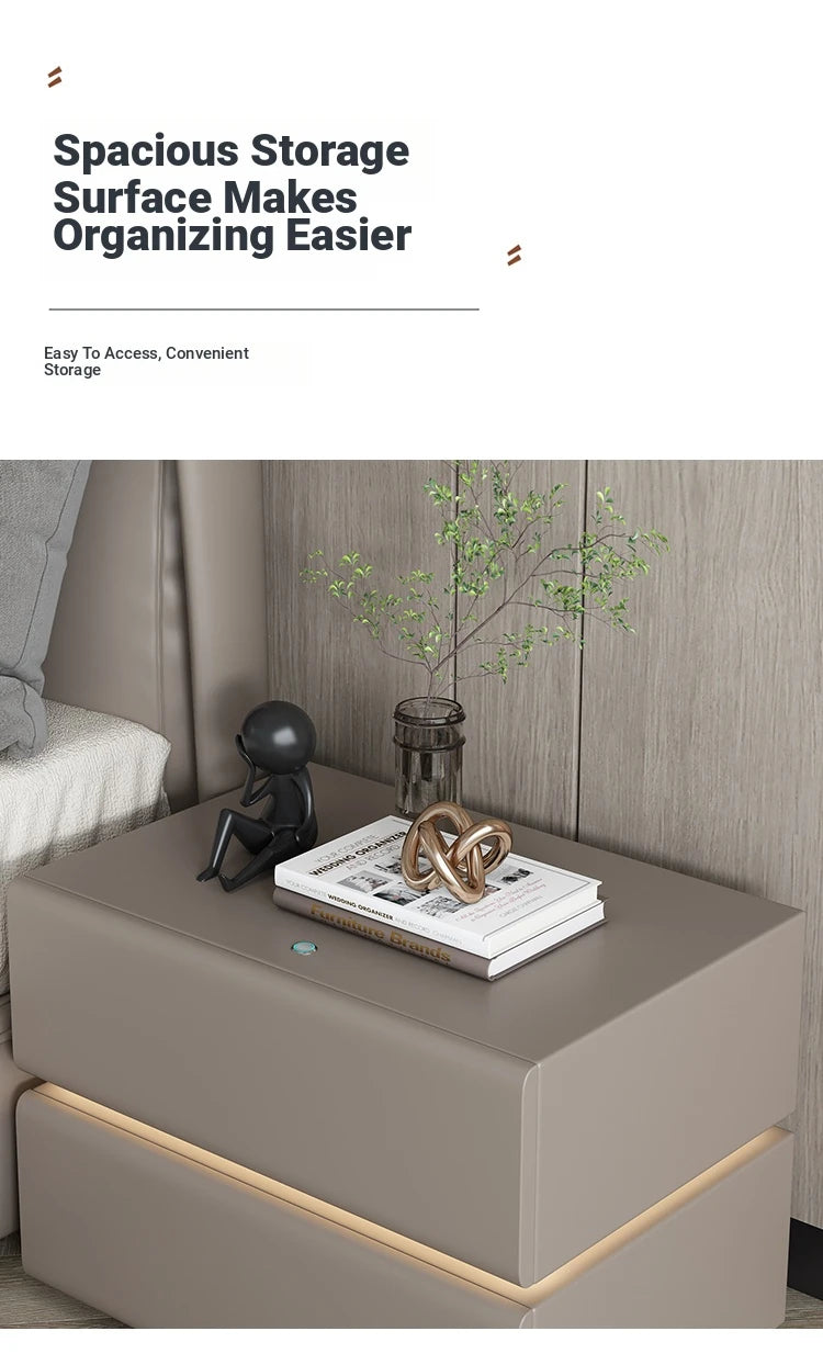 Stylish Pine Nightstand with PU Leather Finish - Modern Two-Drawer Storage Solution for Bedroom Decor fmxjs-5342