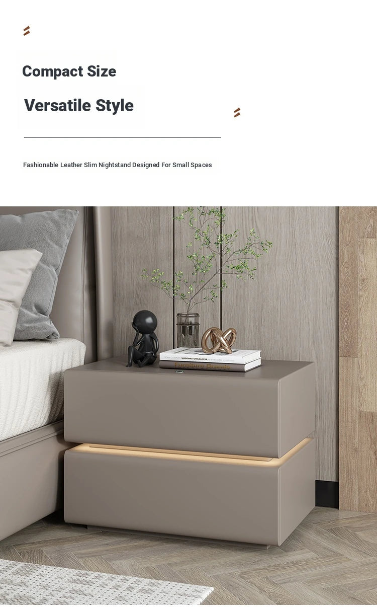 Stylish Pine Nightstand with PU Leather Finish - Modern Two-Drawer Storage Solution for Bedroom Decor fmxjs-5342