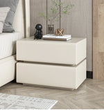 Stylish Pine Nightstand with PU Leather Finish - Modern Two-Drawer Storage Solution for Bedroom Decor fmxjs-5342