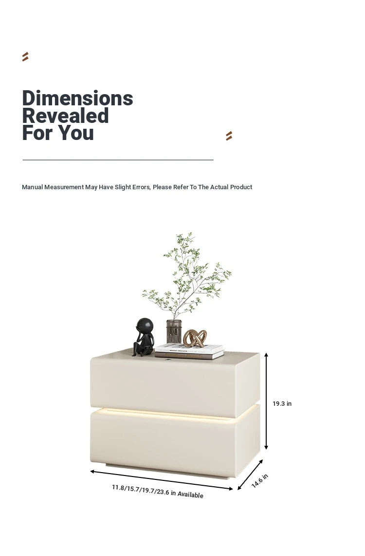 Stylish Pine Nightstand with PU Leather Finish - Modern Two-Drawer Storage Solution for Bedroom Decor fmxjs-5342