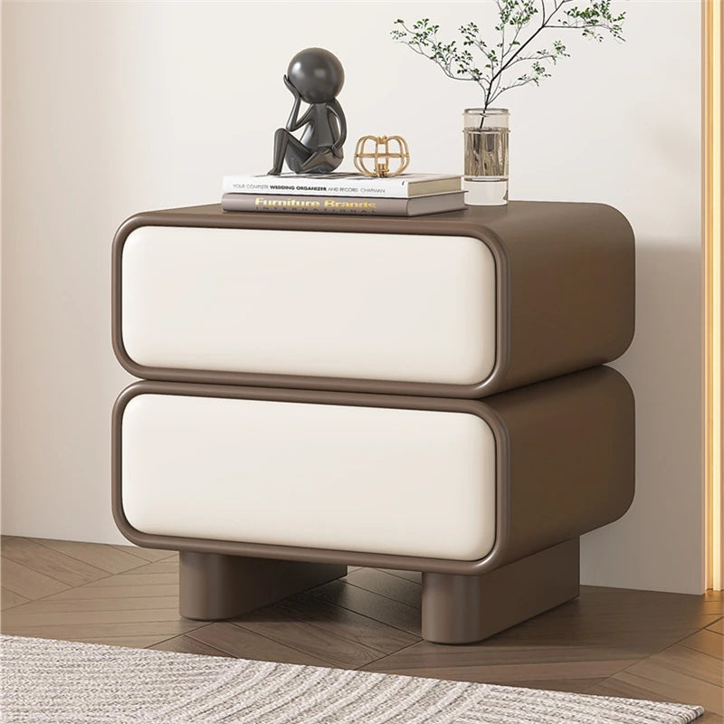 Modern Black Pine Nightstand with PU Leather Finish - Stylish Storage for Bedroom fmxjs-5343