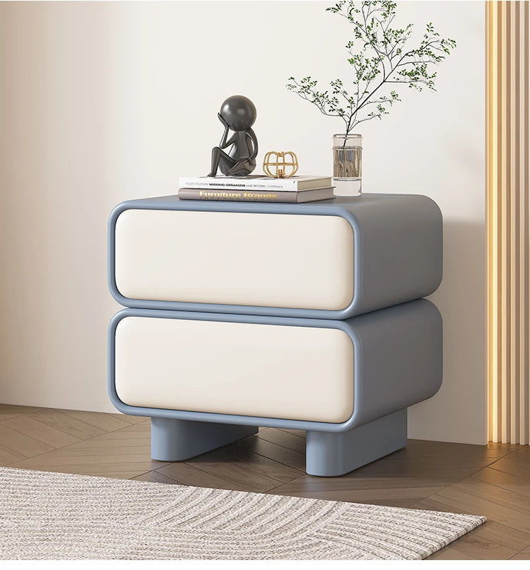 Modern Black Pine Nightstand with PU Leather Finish - Stylish Storage for Bedroom fmxjs-5343