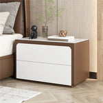 Modern Pine Nightstand with Sintered Stone Top and PU Leather Finish - Stylish Storage Solution for Your Bedroom fmxjs-5344