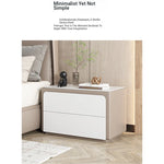 Modern Pine Nightstand with Sintered Stone Top and PU Leather Finish - Stylish Storage Solution for Your Bedroom fmxjs-5344