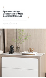 Modern Pine Nightstand with Sintered Stone Top and PU Leather Finish - Stylish Storage Solution for Your Bedroom fmxjs-5344