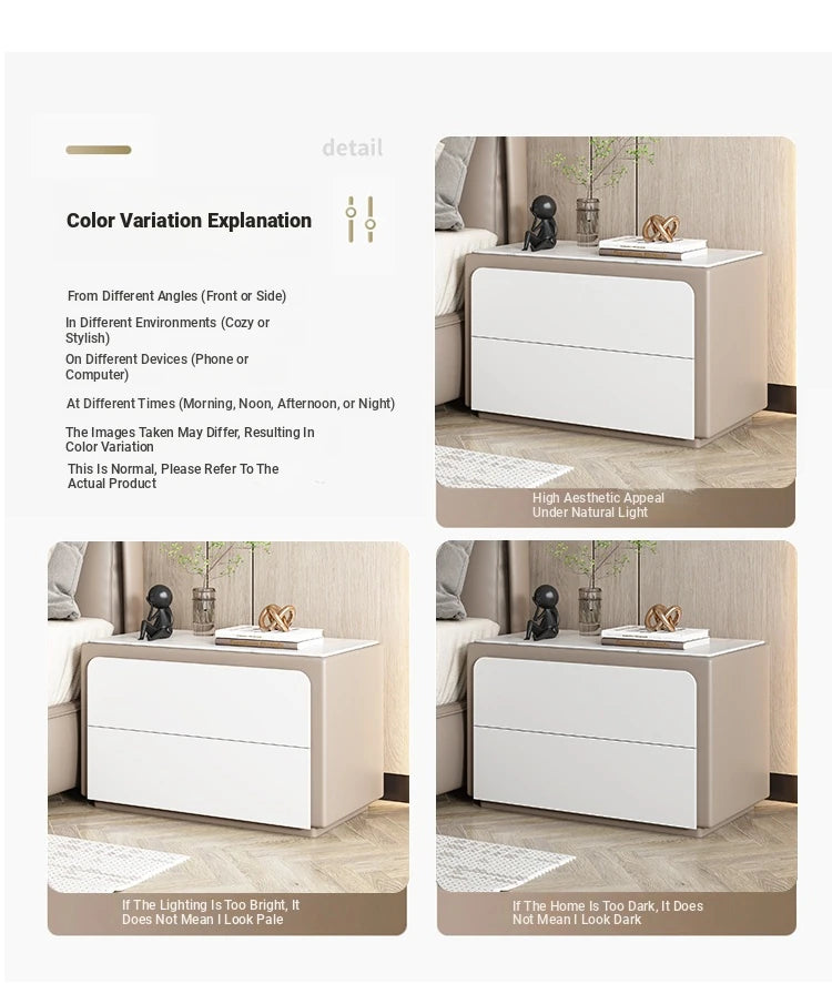 Modern Pine Nightstand with Sintered Stone Top and PU Leather Finish - Stylish Storage Solution for Your Bedroom fmxjs-5344