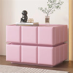 Chic Pine Nightstand with PU Leather Finish and Soft LED Accent Lighting fmxjs-5345