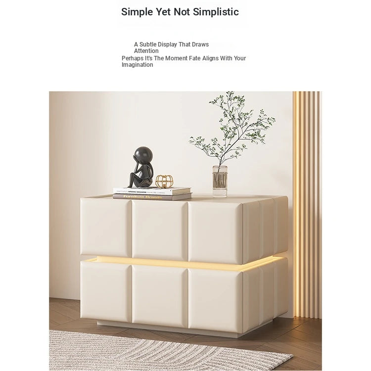 Chic Pine Nightstand with PU Leather Finish and Soft LED Accent Lighting fmxjs-5345