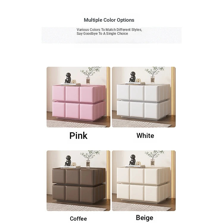 Chic Pine Nightstand with PU Leather Finish and Soft LED Accent Lighting fmxjs-5345