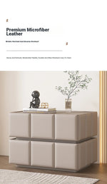 Chic Pine Nightstand with PU Leather Finish and Soft LED Accent Lighting fmxjs-5345