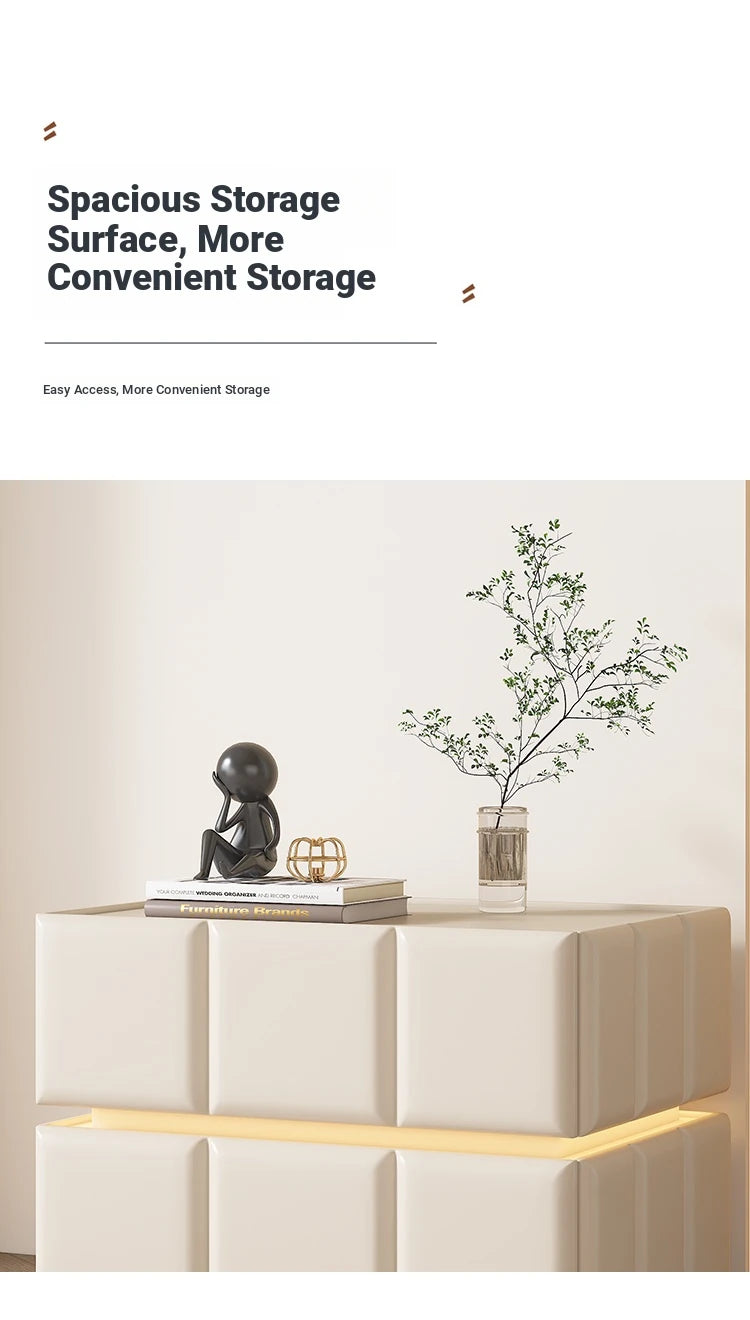 Chic Pine Nightstand with PU Leather Finish and Soft LED Accent Lighting fmxjs-5345