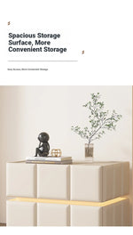 Chic Pine Nightstand with PU Leather Finish and Soft LED Accent Lighting fmxjs-5345