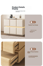 Chic Pine Nightstand with PU Leather Finish and Soft LED Accent Lighting fmxjs-5345