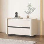 Modern Pine Nightstand with Sintered Stone Top and PU Leather Drawer - Stylish Storage Solution for Your Bedroom fmxjs-5346