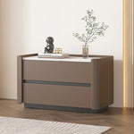 Modern Pine Nightstand with Sintered Stone Top and PU Leather Drawer - Stylish Storage Solution for Your Bedroom fmxjs-5346