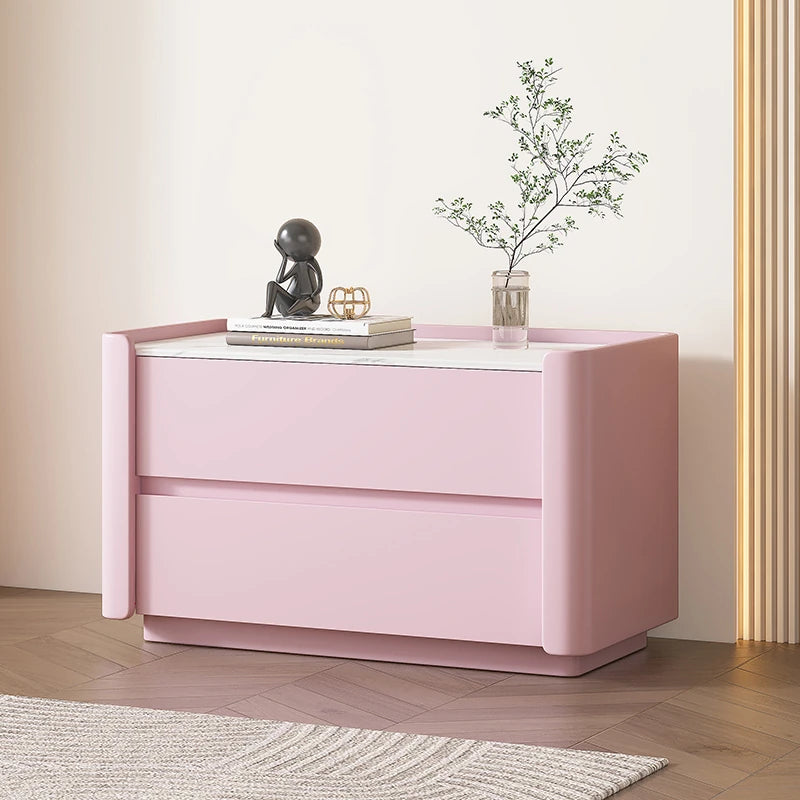 Modern Pine Nightstand with Sintered Stone Top and PU Leather Drawer - Stylish Storage Solution for Your Bedroom fmxjs-5346