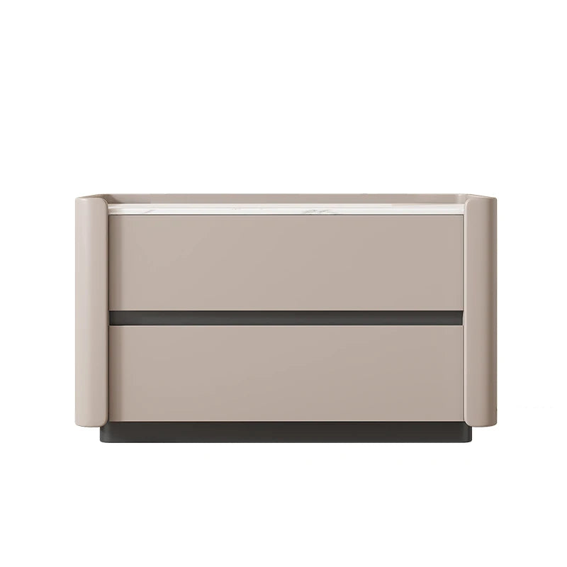 Modern Pine Nightstand with Sintered Stone Top and PU Leather Drawer - Stylish Storage Solution for Your Bedroom fmxjs-5346