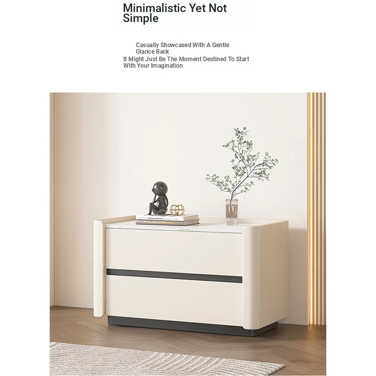 Modern Pine Nightstand with Sintered Stone Top and PU Leather Drawer - Stylish Storage Solution for Your Bedroom fmxjs-5346