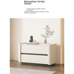 Modern Pine Nightstand with Sintered Stone Top and PU Leather Drawer - Stylish Storage Solution for Your Bedroom fmxjs-5346