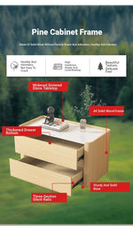 Modern Pine Nightstand with Sintered Stone Top and PU Leather Drawer - Stylish Storage Solution for Your Bedroom fmxjs-5346