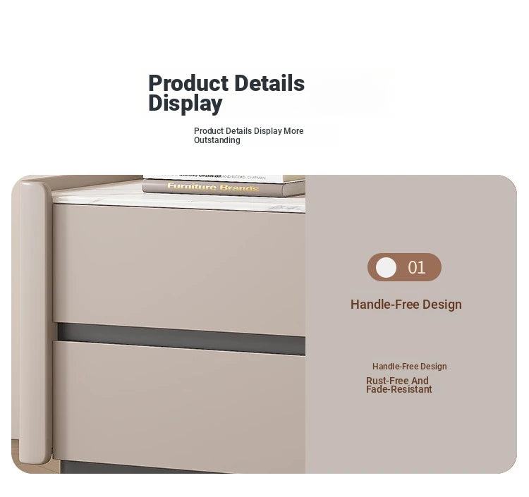 Modern Pine Nightstand with Sintered Stone Top and PU Leather Drawer - Stylish Storage Solution for Your Bedroom fmxjs-5346