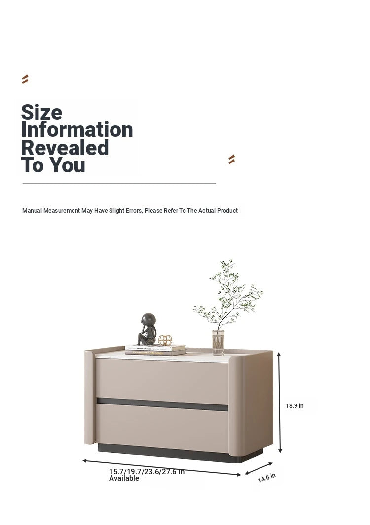 Modern Pine Nightstand with Sintered Stone Top and PU Leather Drawer - Stylish Storage Solution for Your Bedroom fmxjs-5346