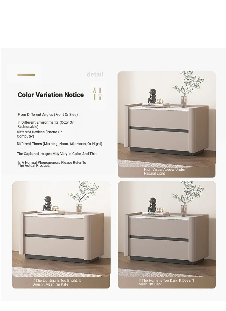 Modern Pine Nightstand with Sintered Stone Top and PU Leather Drawer - Stylish Storage Solution for Your Bedroom fmxjs-5346