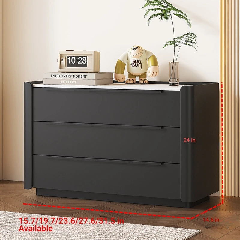 Sleek Pine Sintered Stone Cabinet with PU Leather Touch - Modern 3-Drawer Storage Solution for Contemporary Home Decor fmxjs-5348