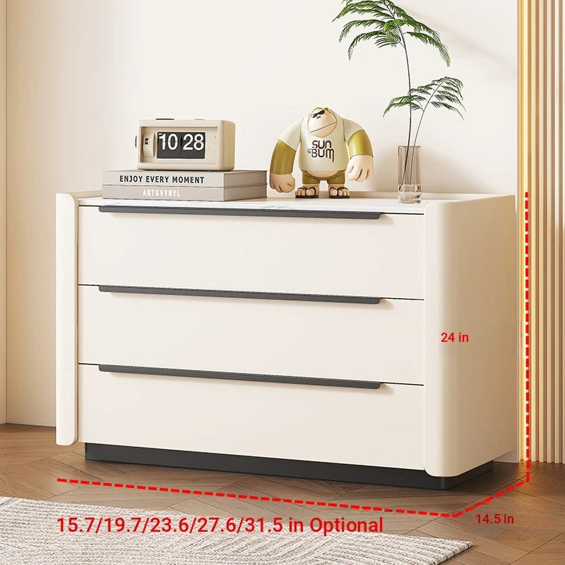 Sleek Pine Sintered Stone Cabinet with PU Leather Touch - Modern 3-Drawer Storage Solution for Contemporary Home Decor fmxjs-5348