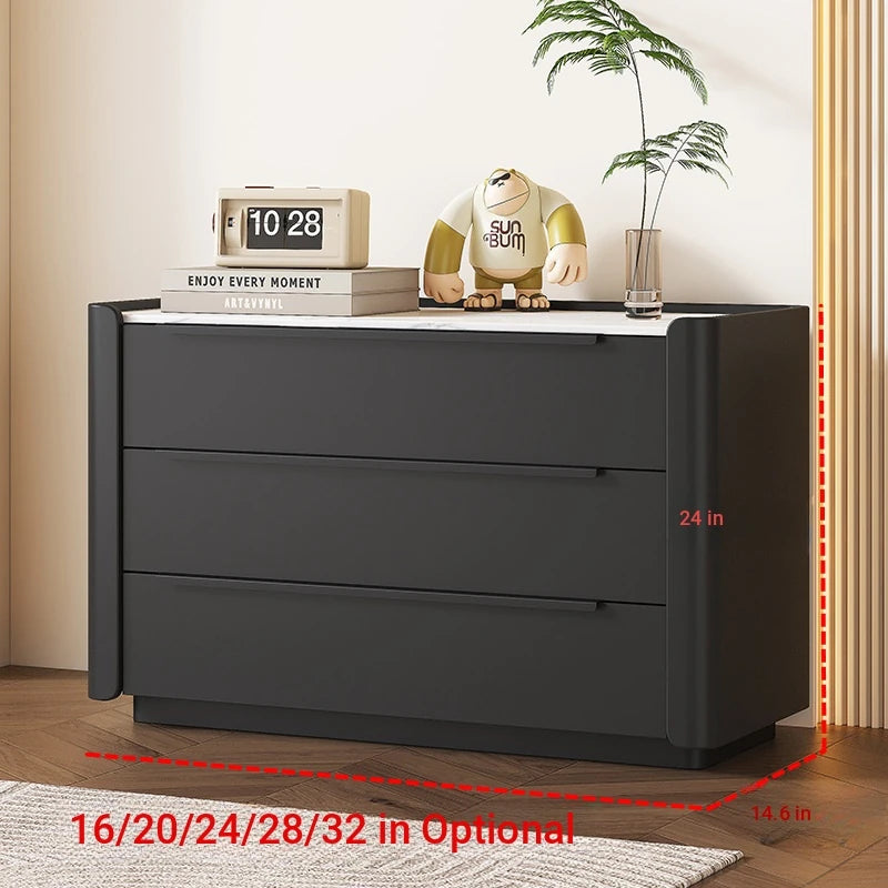 Sleek Pine Sintered Stone Cabinet with PU Leather Touch - Modern 3-Drawer Storage Solution for Contemporary Home Decor fmxjs-5348