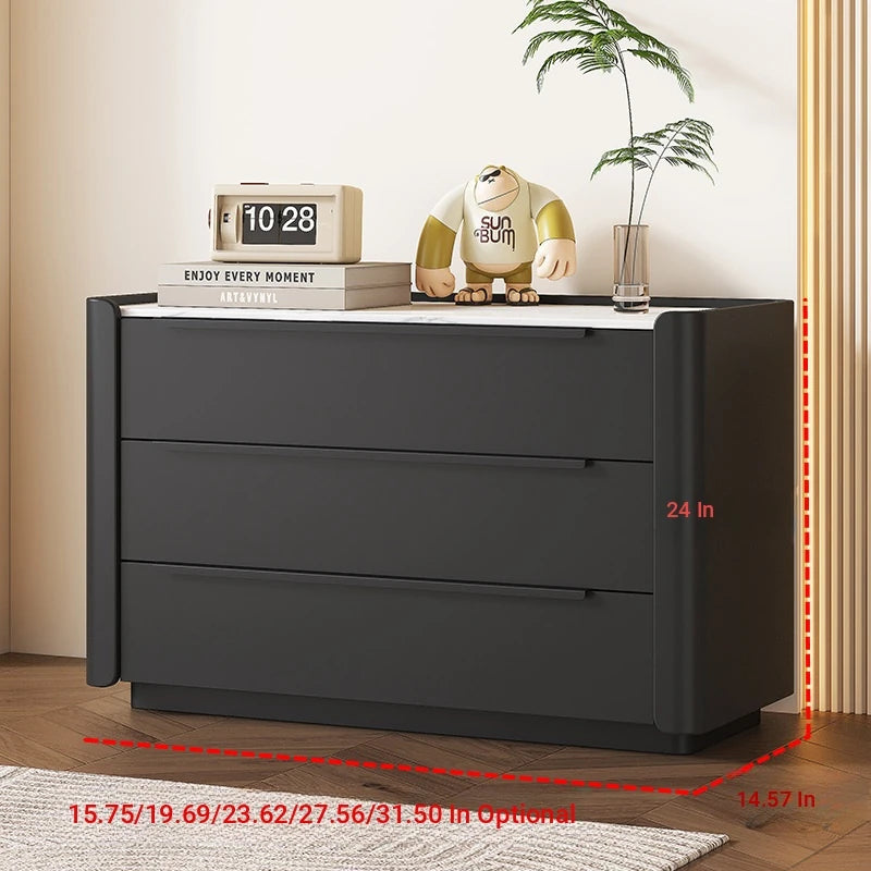 Sleek Pine Sintered Stone Cabinet with PU Leather Touch - Modern 3-Drawer Storage Solution for Contemporary Home Decor fmxjs-5348