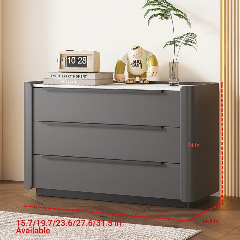 Sleek Pine Sintered Stone Cabinet with PU Leather Touch - Modern 3-Drawer Storage Solution for Contemporary Home Decor fmxjs-5348